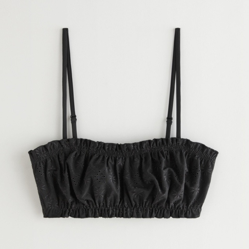 Eyelet Embroidered Bandeau Bikini Top and Bottoms